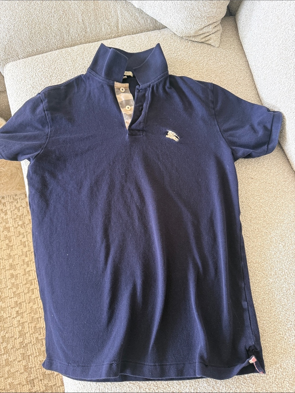 Men’s medium Burberry Navy Blue Polo with Signature Equestrian Logo
